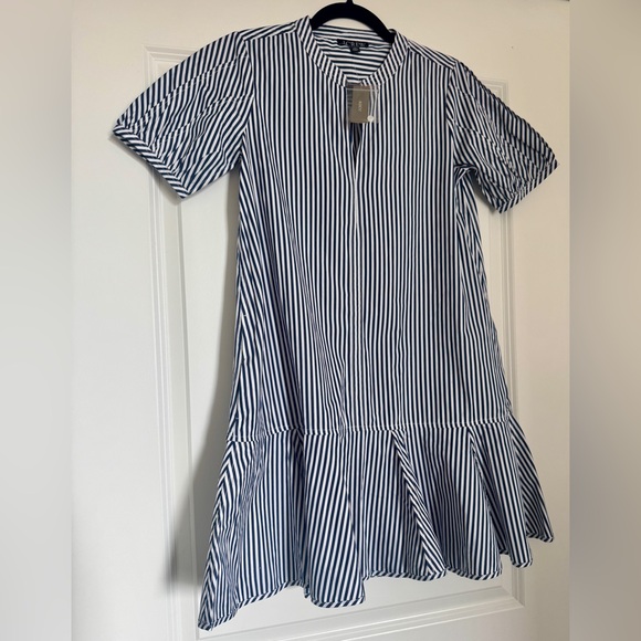 J. Crew Dresses & Skirts - NWT! | J. Crew Delilah dress in striped 100% cotton poplin navy blue & white XXS
